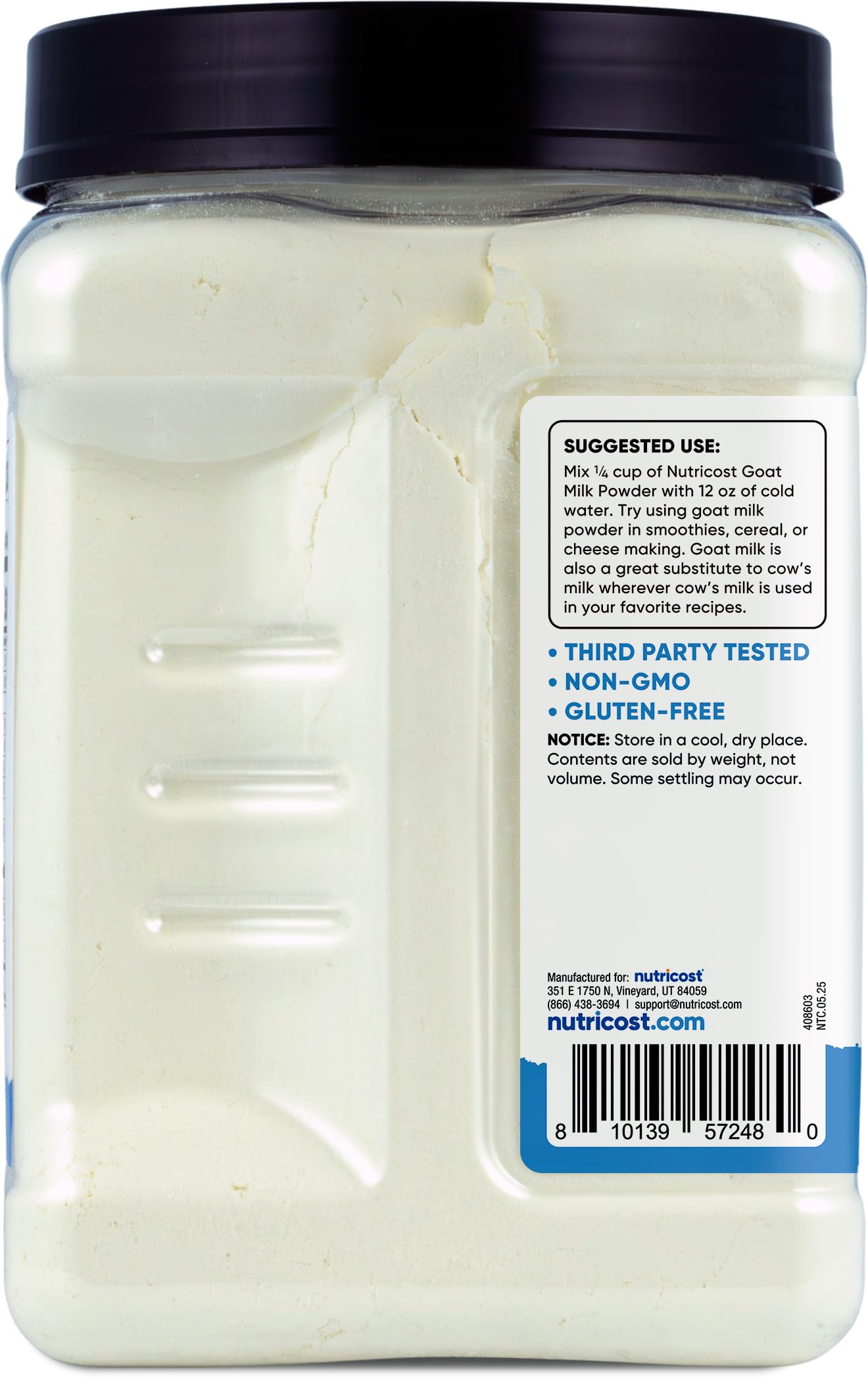 Nutricost Goat Milk Powder non-gmo-label communicates quality and transparency.