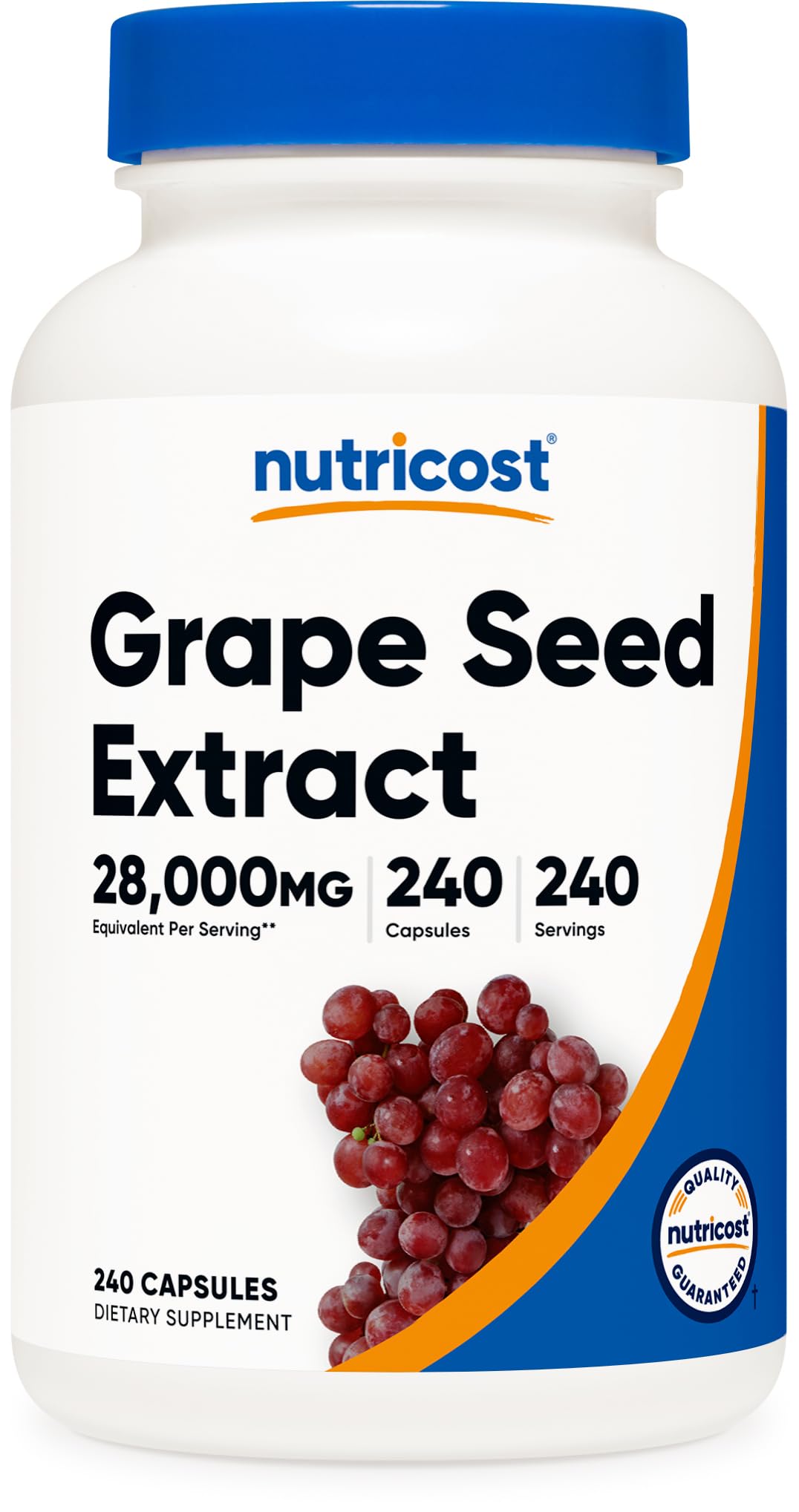 Nutricost Grape Seed Extract bottle with capsules for gluten-free daily use.