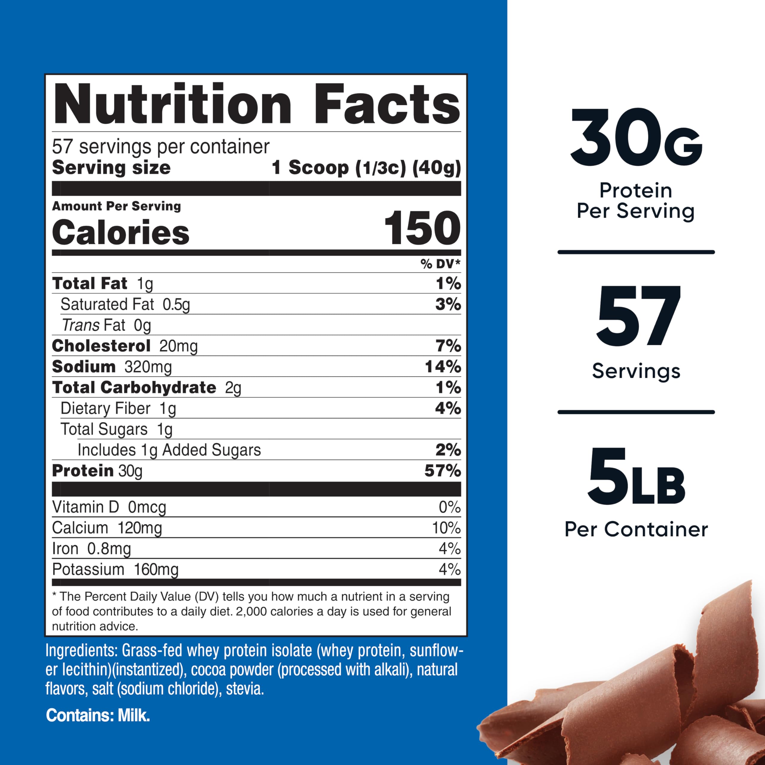 Nutricost Grass-Fed Whey Isolate Chocolate scoop for easy shakes