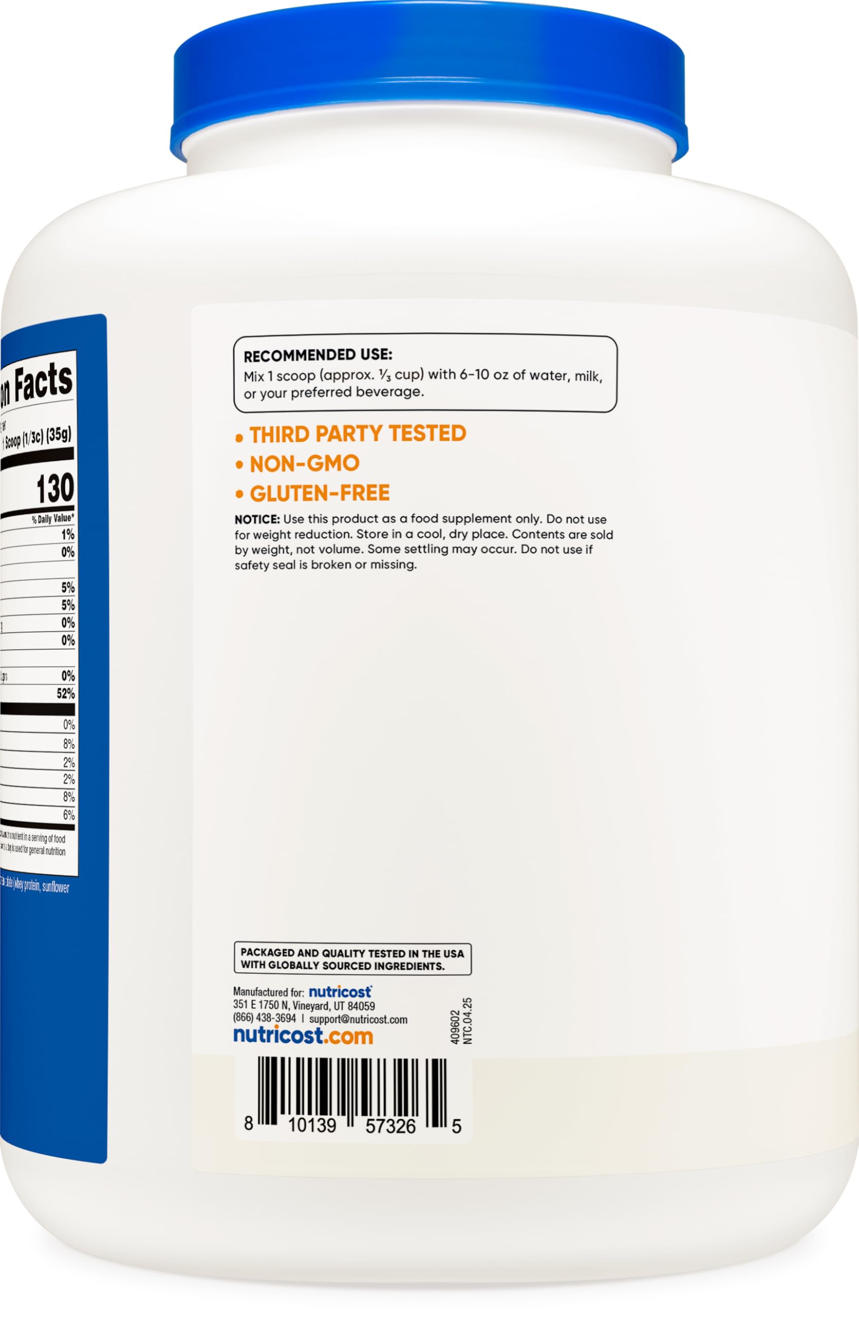 Nutricost Grass-Fed Whey Isolate unflavored powder ready to mix