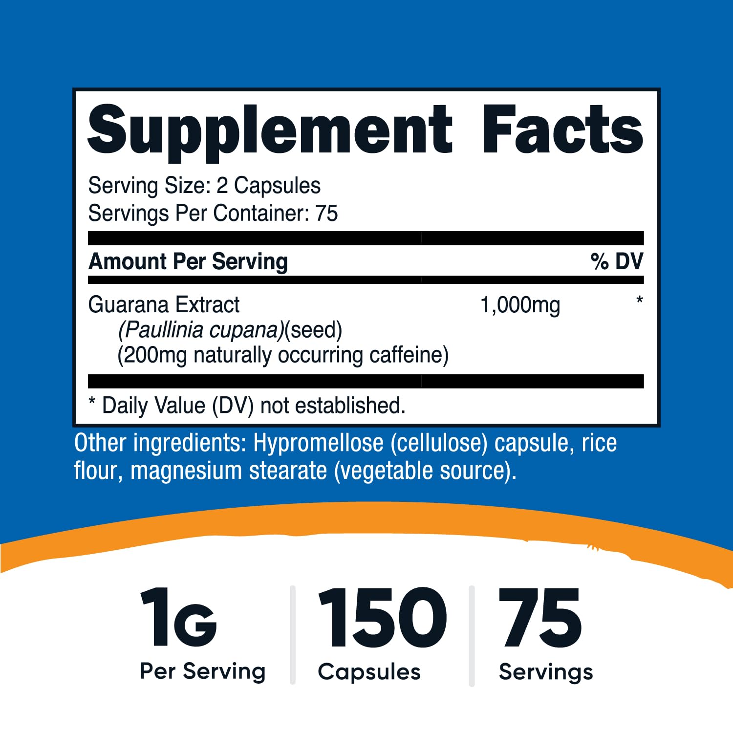 Close-up of Nutricost Guarana capsules highlighting natural caffeine source.