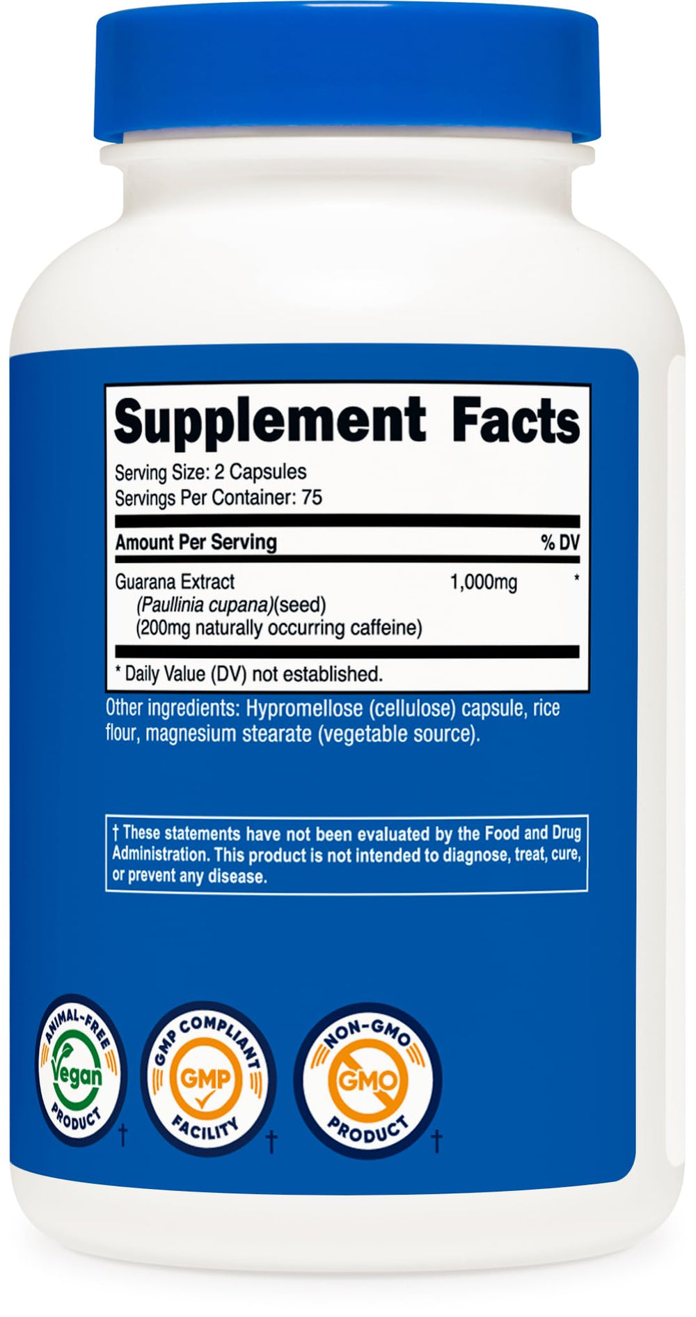 Ingredient graphic for Nutricost Guarana highlighting natural caffeine.
