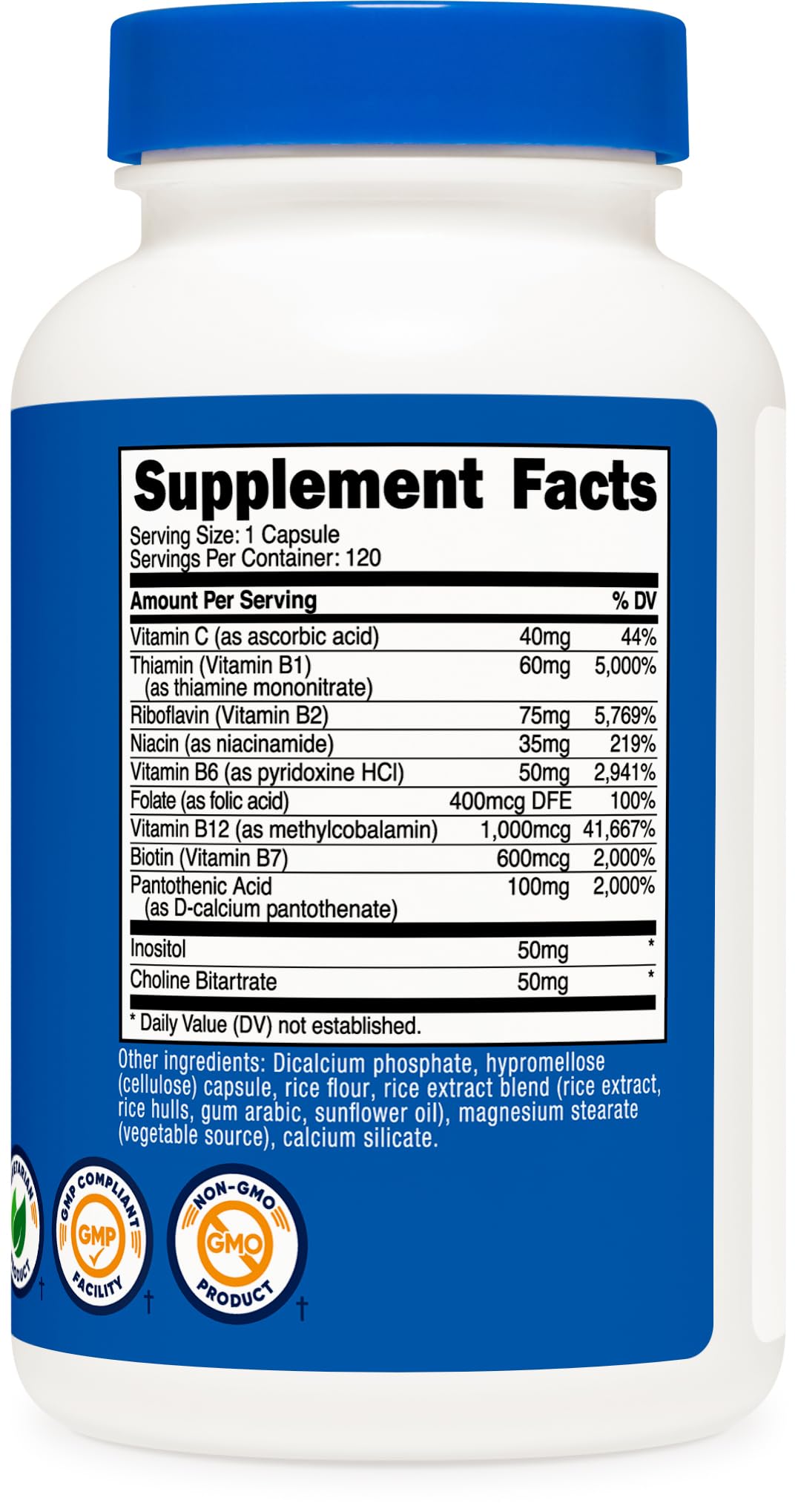 Nutricost high-potency B complex bottle with glossy label for informed use.