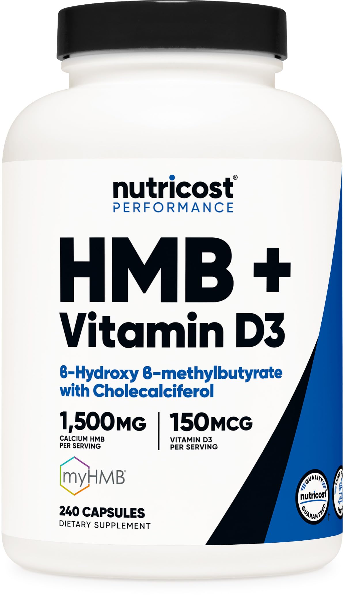 Nutricost HMB 1500mg bottle for daily training support.