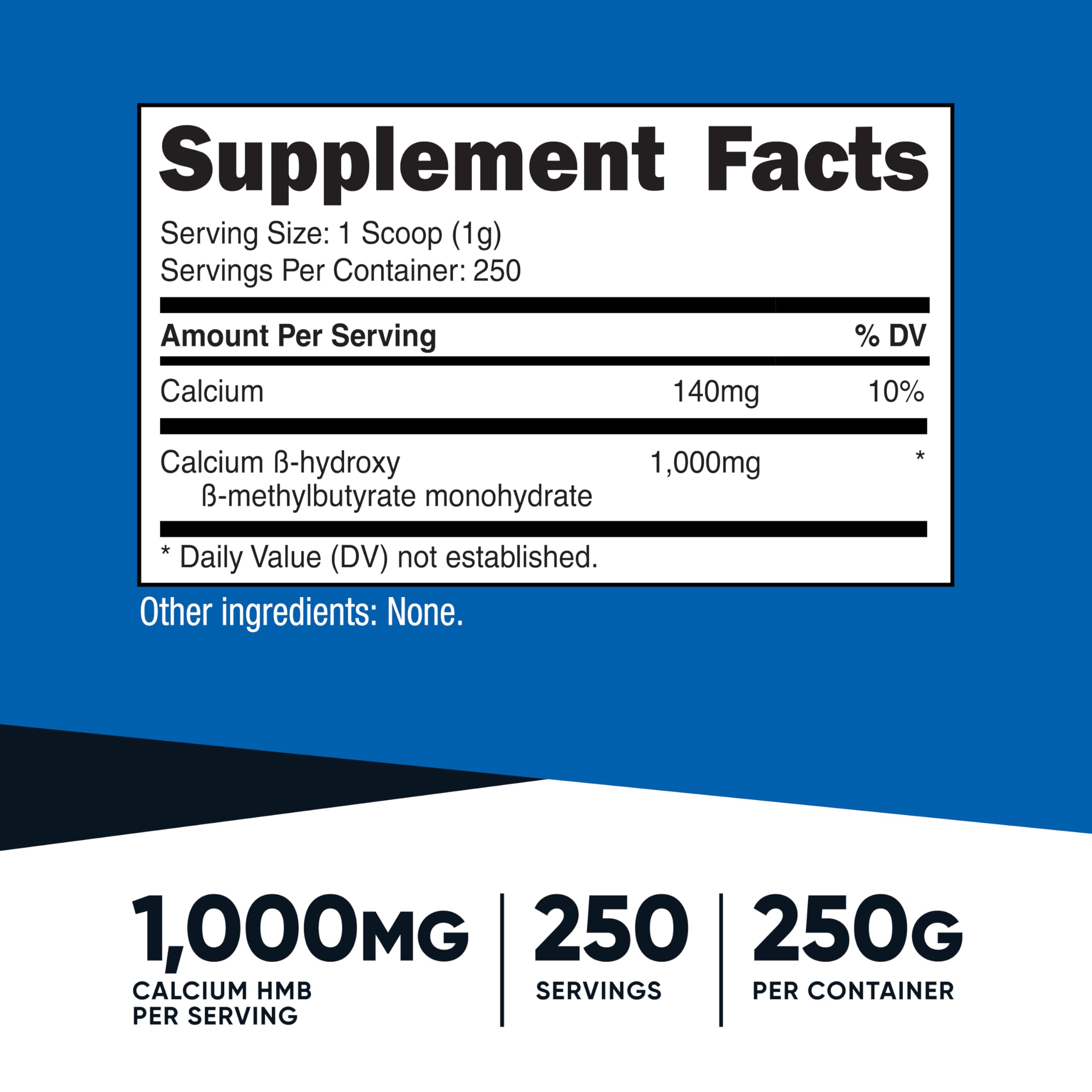 Nutricost HMB powder with scoop in container shows convenient daily serving.