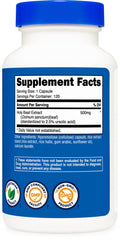 Nutricost Holy Basil Capsules close-up of ingredients panel and antioxidants.