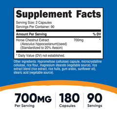 Nutricost Horse Chestnut Extract Capsules label closeup with potency details.