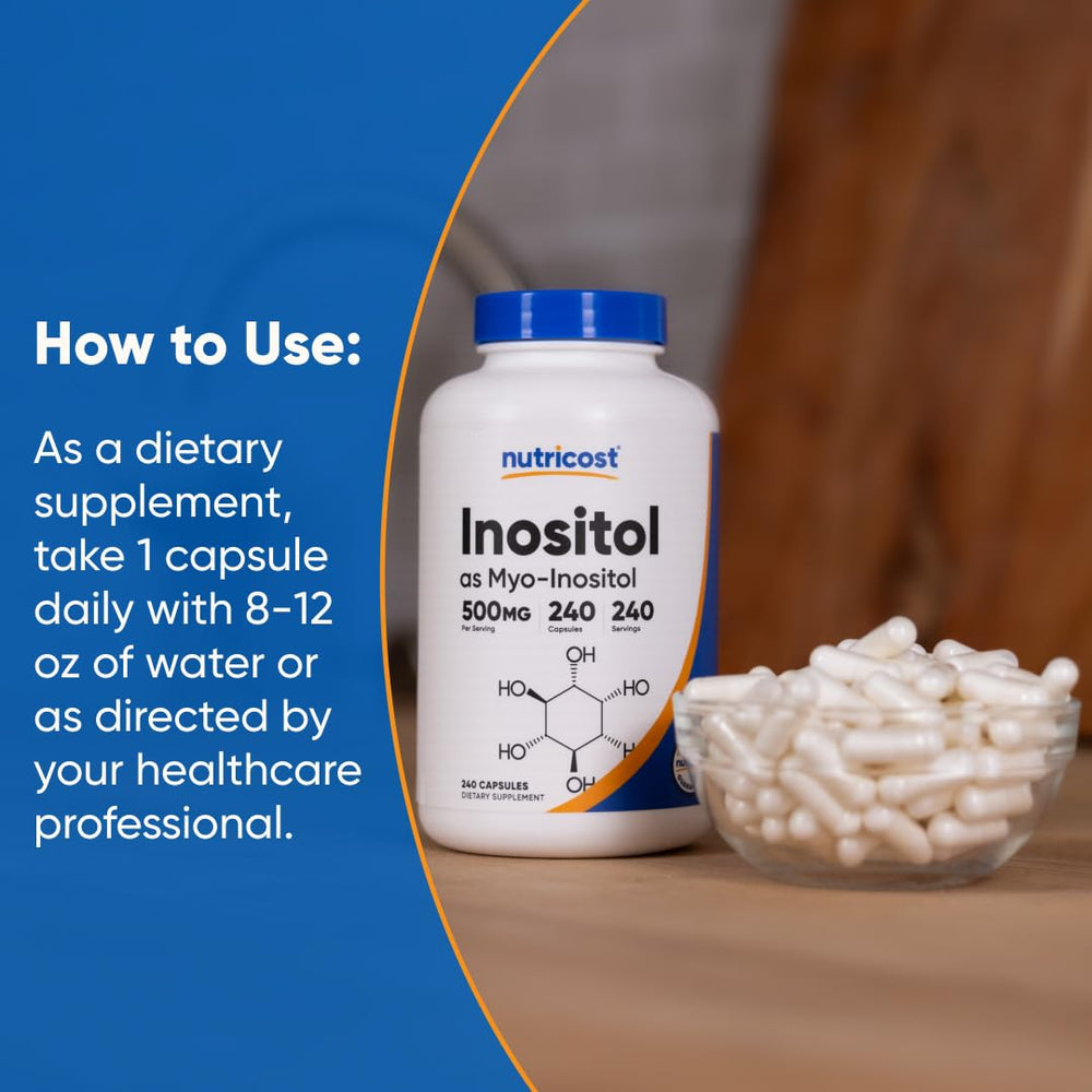 Nutrition facts panel of Nutricost Inositol bottle.