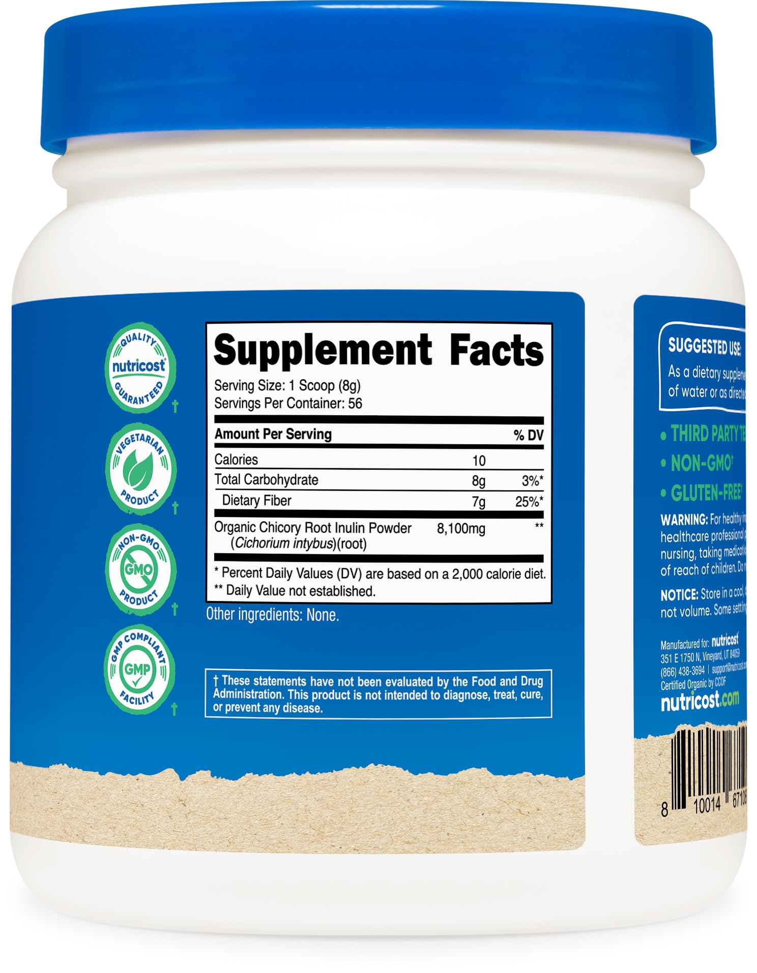 Nutricost Inulin Powder container on a kitchen surface for easy fiber addition