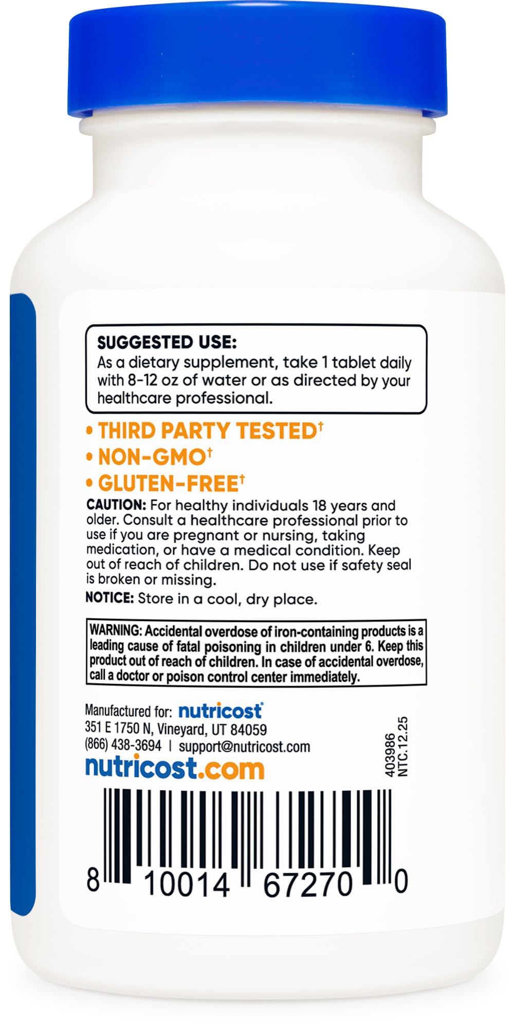 Nutricost Iron label closeup showing quality details