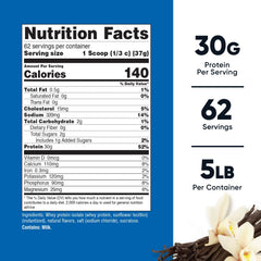 Nutricost Isolate Whey Vanilla 5lbs scoop in glass demonstrates convenient serving for quick shakes.