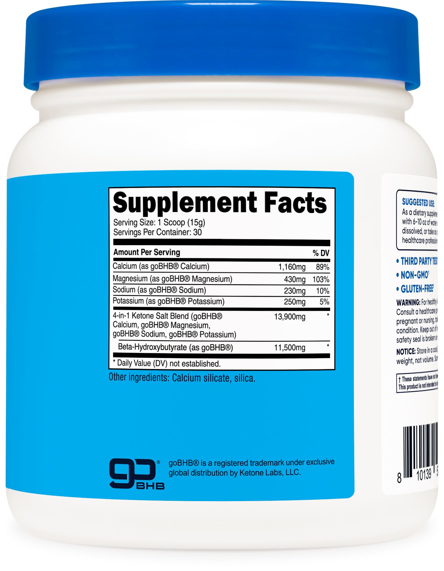 NSF-certified facility badge beside Nutricost Keto BHB exogenous salts for quality assurance