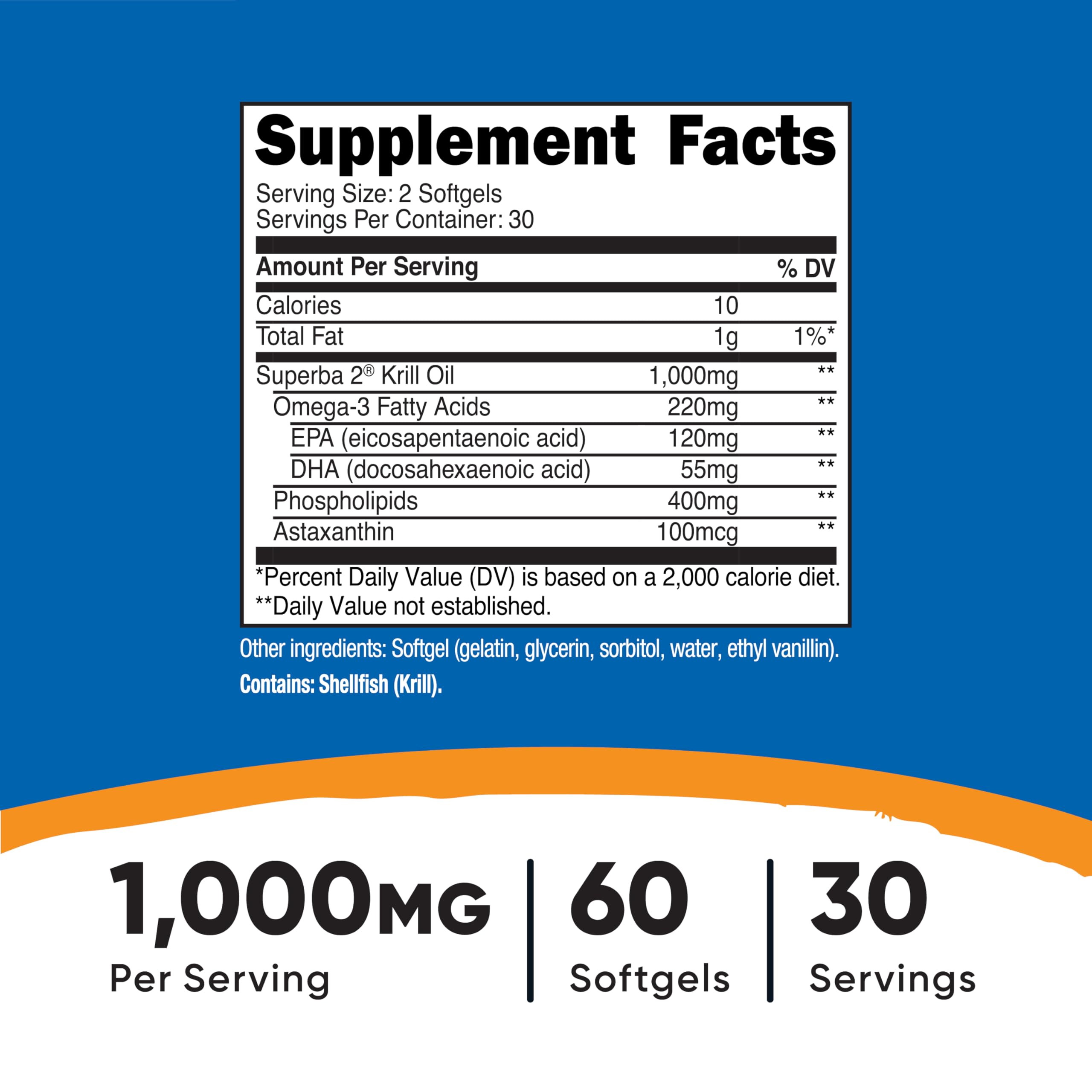 Nutricost Krill Oil 60-softgel pack highlights convenient daily omega-3 support.