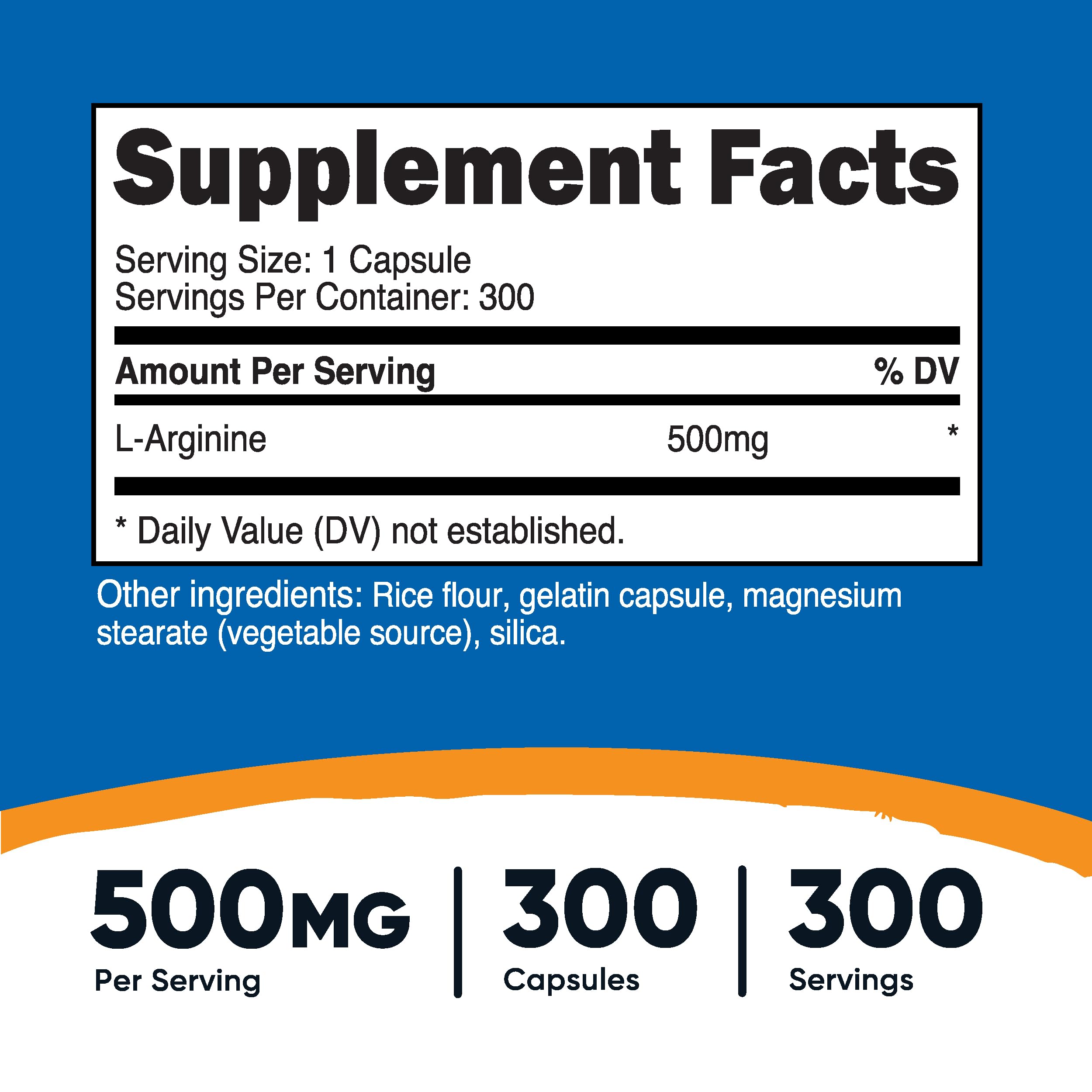 Nutricost L-Arginine 500mg capsules close-up ready for daily use