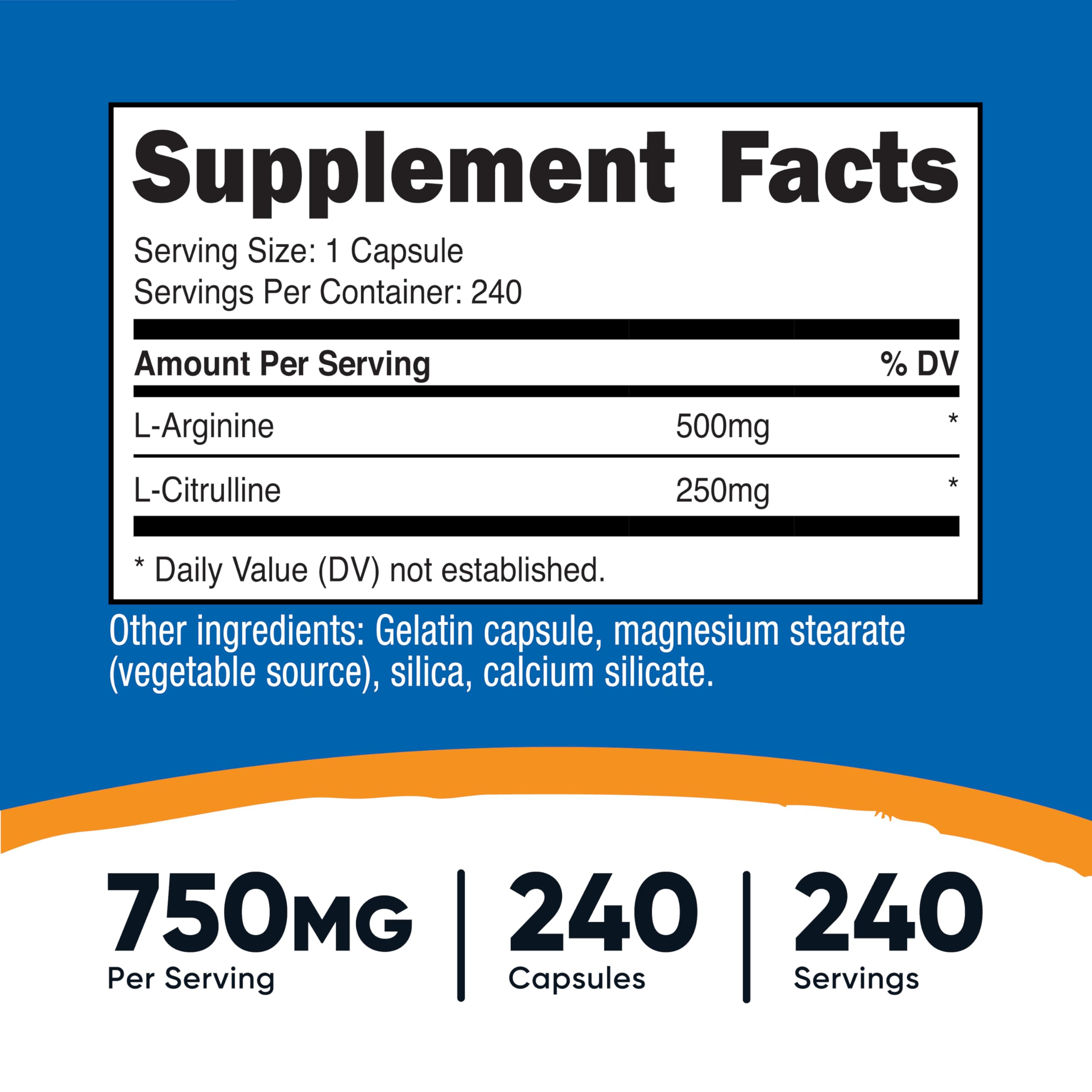 Closeup of Nutricost L-Arginine L-Citrulline capsules for easy dosing.