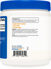 Nutricost L-Arginine powder label close-up highlighting gluten-free and non-GMO.