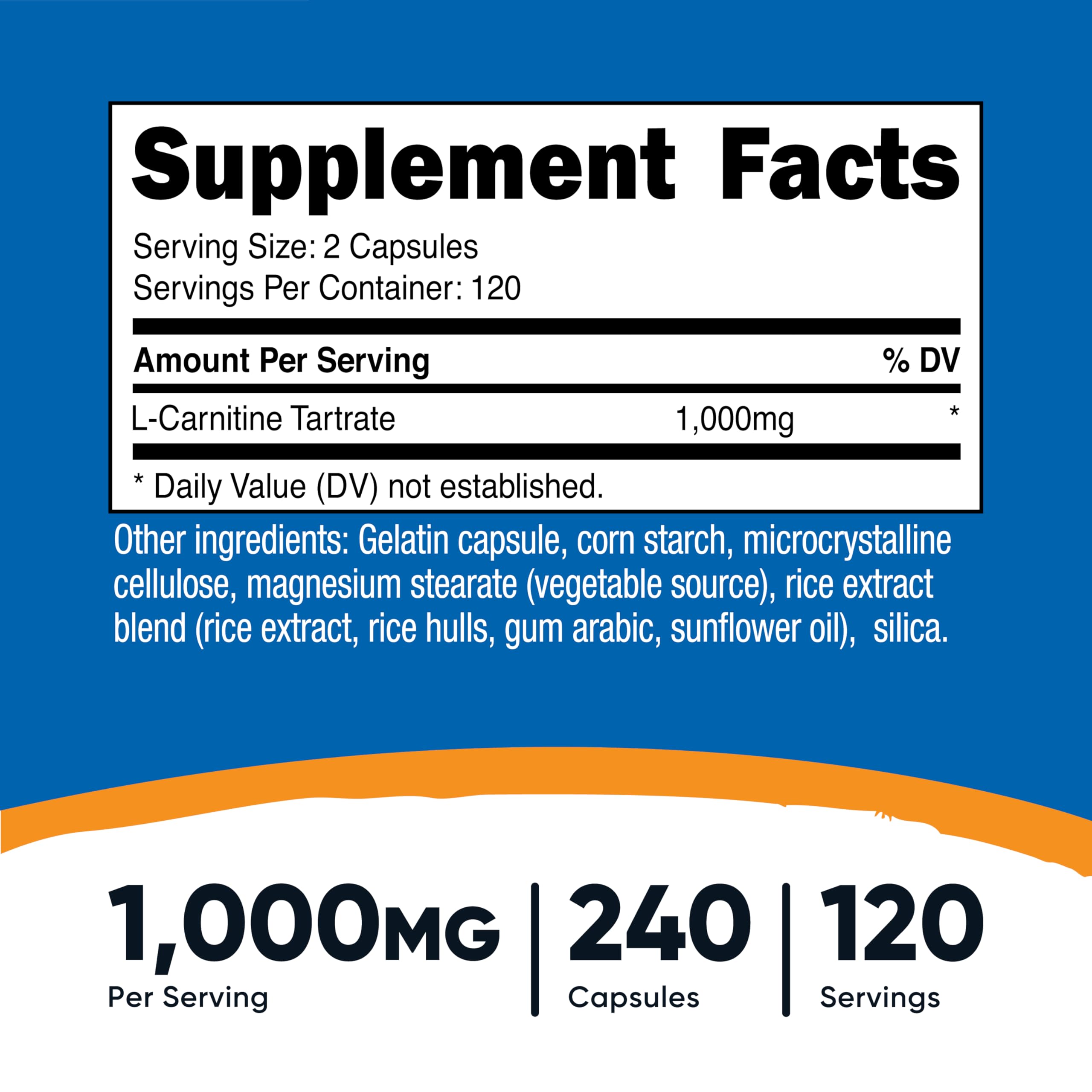 Nutricost L-Carnitine Tartrate capsules close-up for daily energy support.