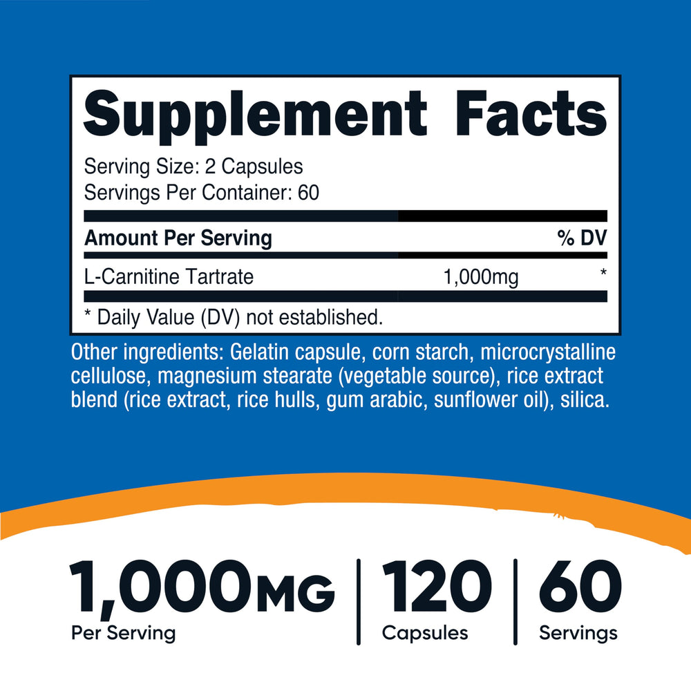 Close-up of Nutricost L-Carnitine Tartrate capsules for convenient daily use