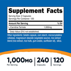 Nutricost L-Carnitine Tartrate capsules close-up for daily energy support.