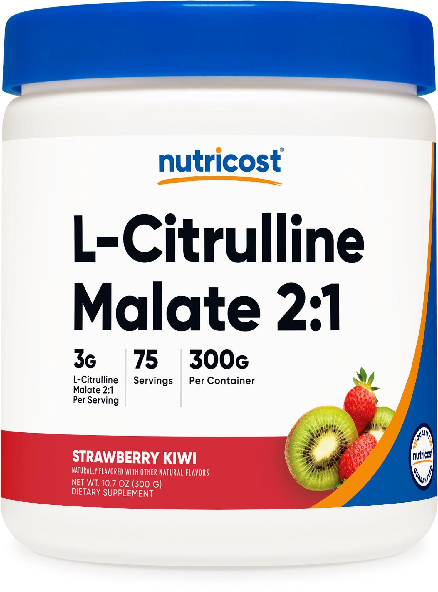 Nutricost L-Citrulline Malate 2:1 bottle front with strawberry kiwi flavor