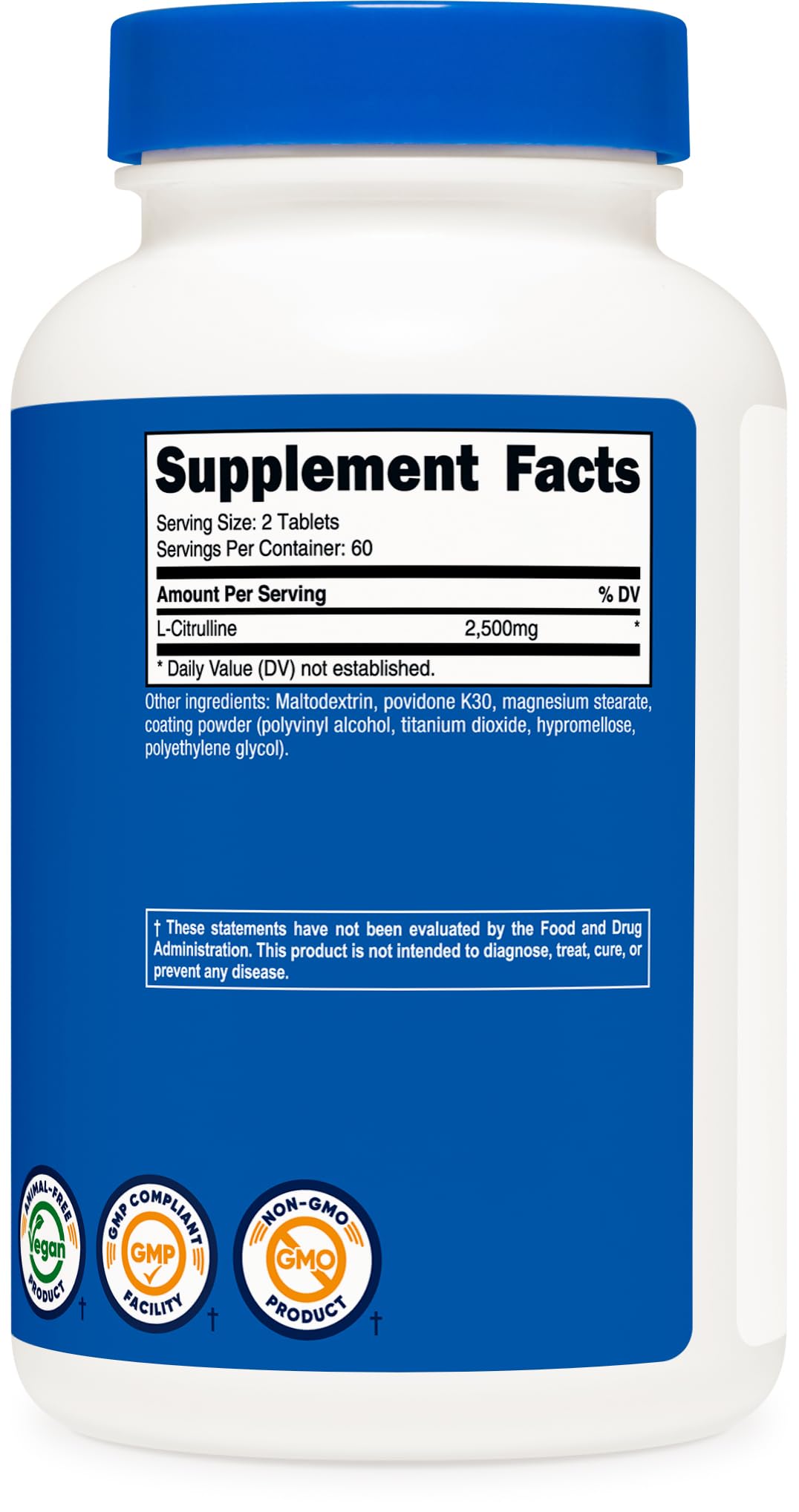 Nutricost L-Citrulline tablets with glass of water suggesting easy intake