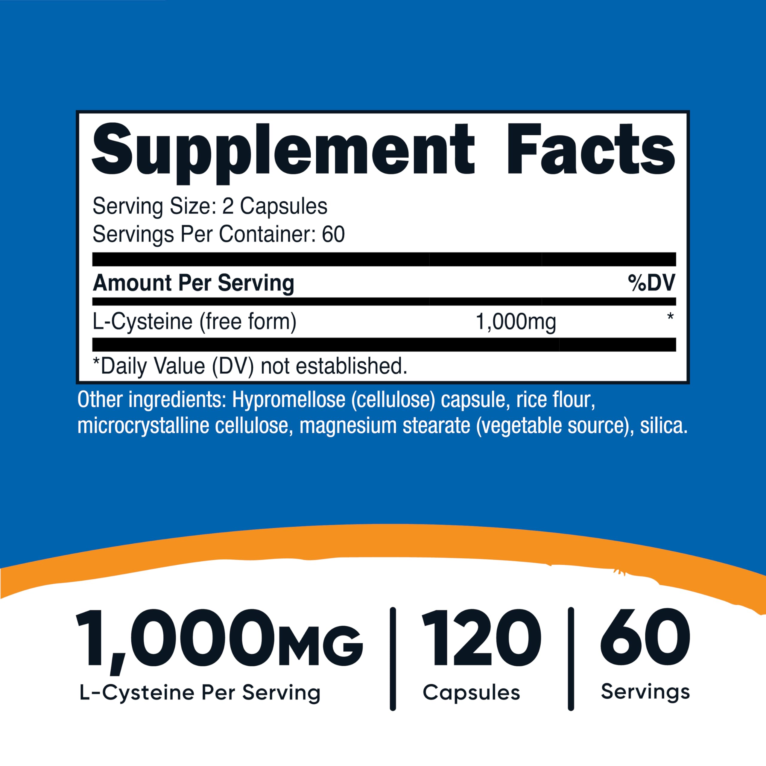Nutricost L-Cysteine label close-up, gluten-free and non-GMO promise.