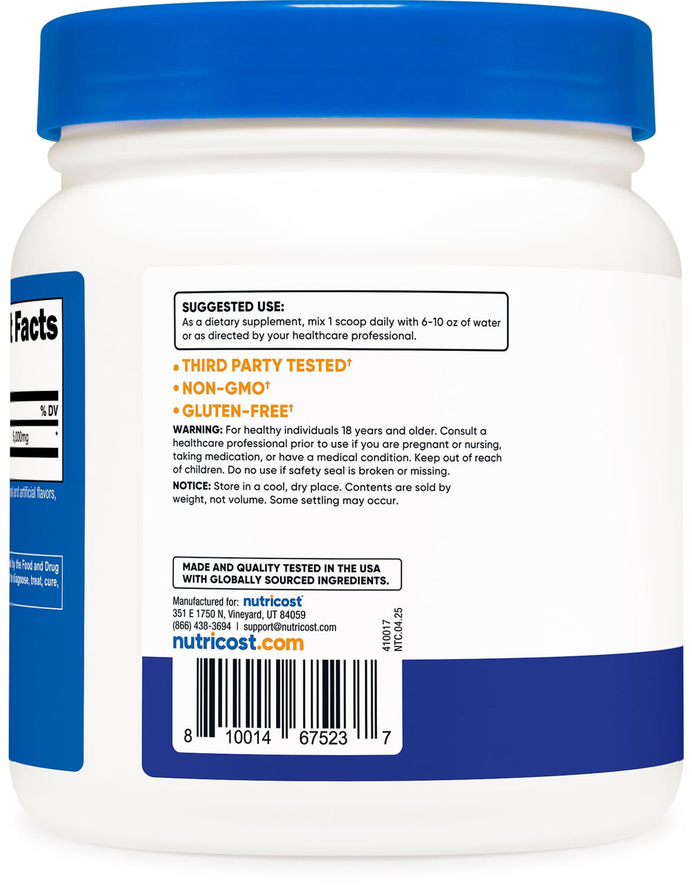 Nutricost L-Glutamine powder dissolving in water for easy mixing