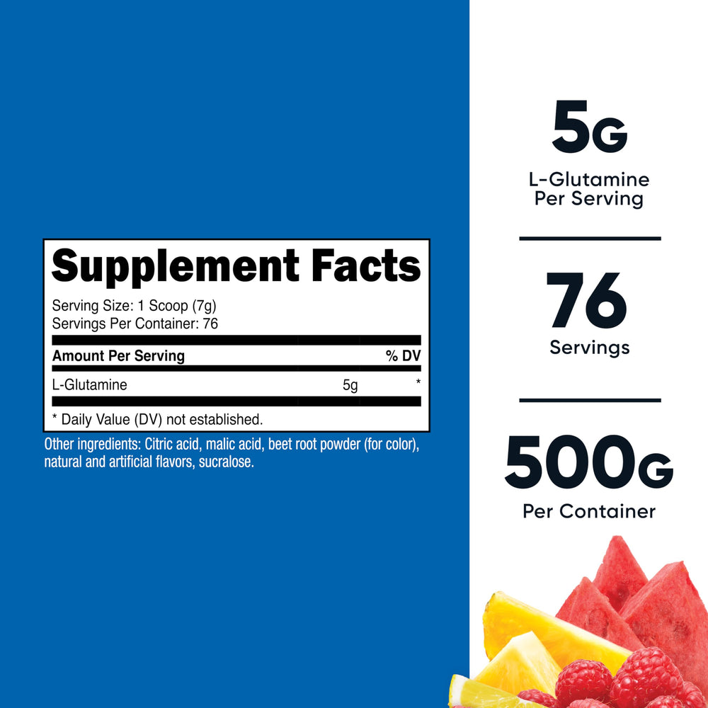 Nutricost L-Glutamine powder with serving scoop for easy measurement