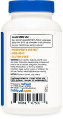 Nutricost L-Leucine ingredients panel highlighting vegetarian and gluten-free qualities.
