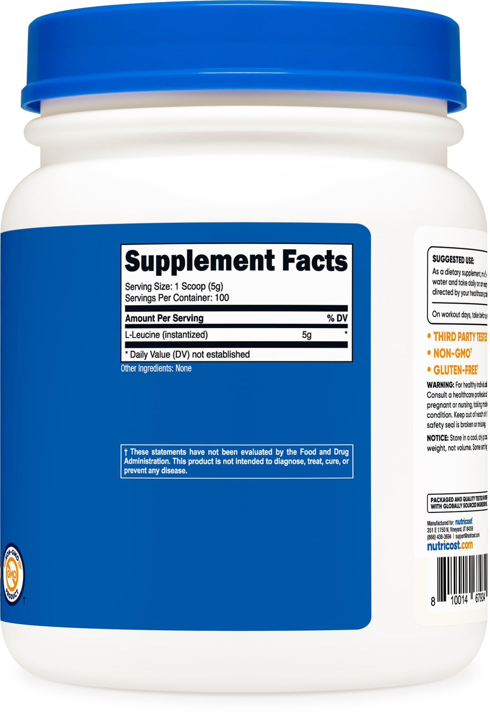 Nutricost L-Leucine powder image suggests everyday training use.