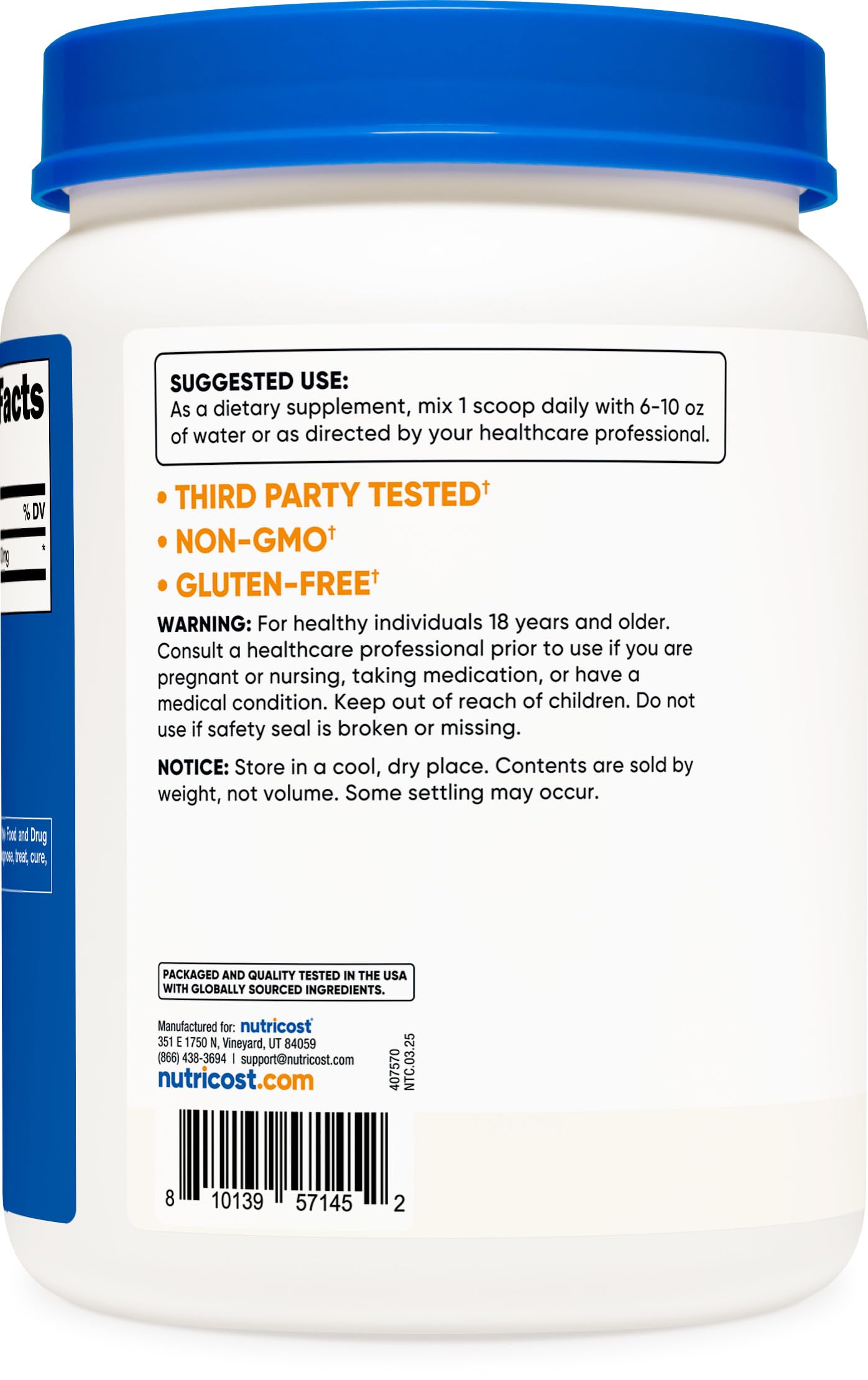 Nutricost L-Lysine bottle with non-GMO badge promises trust and purity.