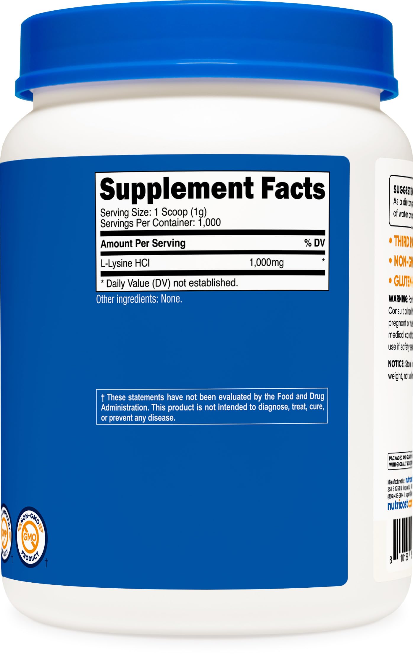 Nutricost L-Lysine powder in shaker demonstrates quick mixability for daily use.