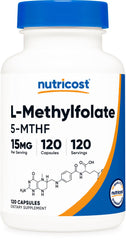 Nutricost L-Methylfolate bottle front supports daily wellness.