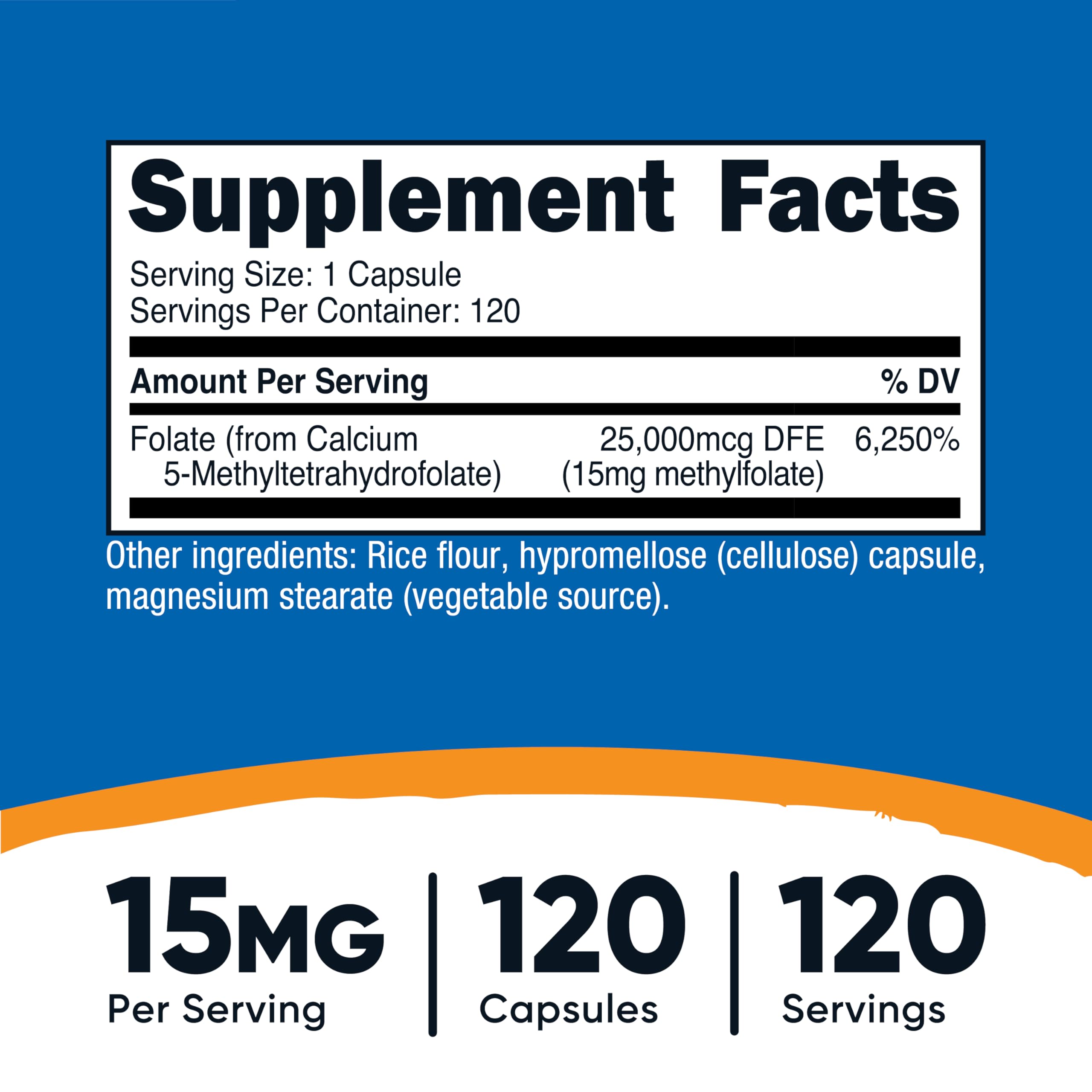 Nutricost L-Methylfolate capsules closeup highlights high potency.