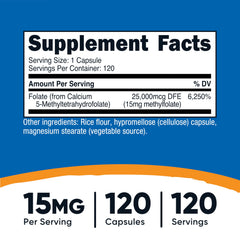 Nutricost L-Methylfolate capsules closeup highlights high potency.