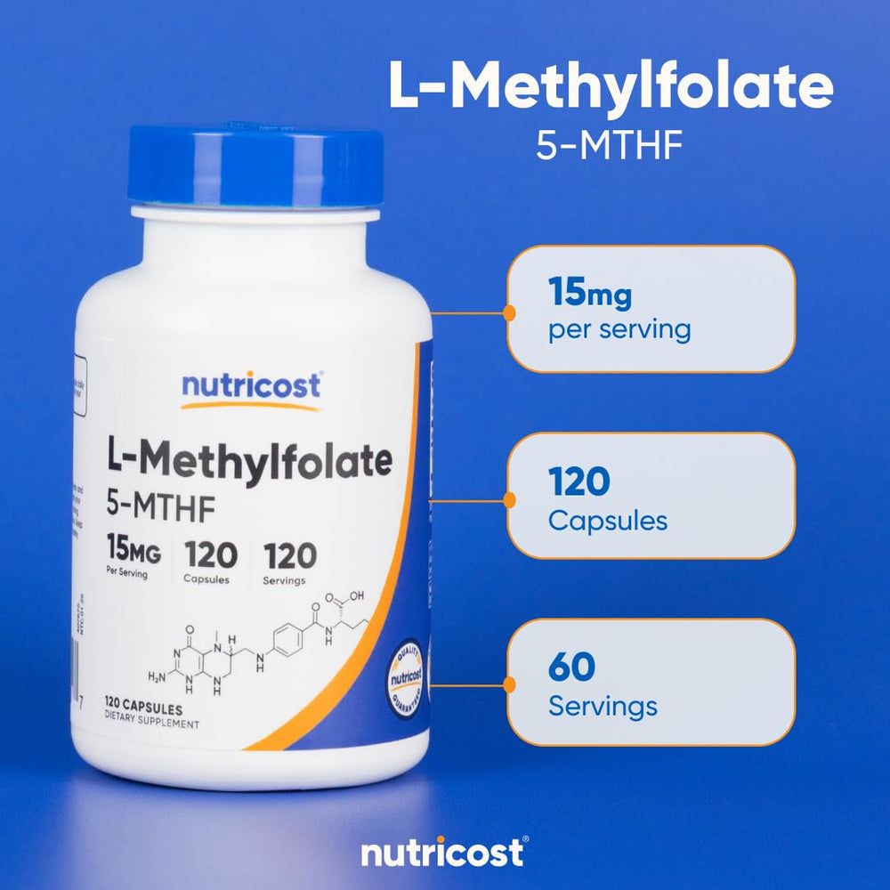 Nutricost L-Methylfolate GMP certification seal reinforces quality.