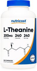 Nutricost L-Theanine 200mg bottle front, a high-potency calm-focused option.