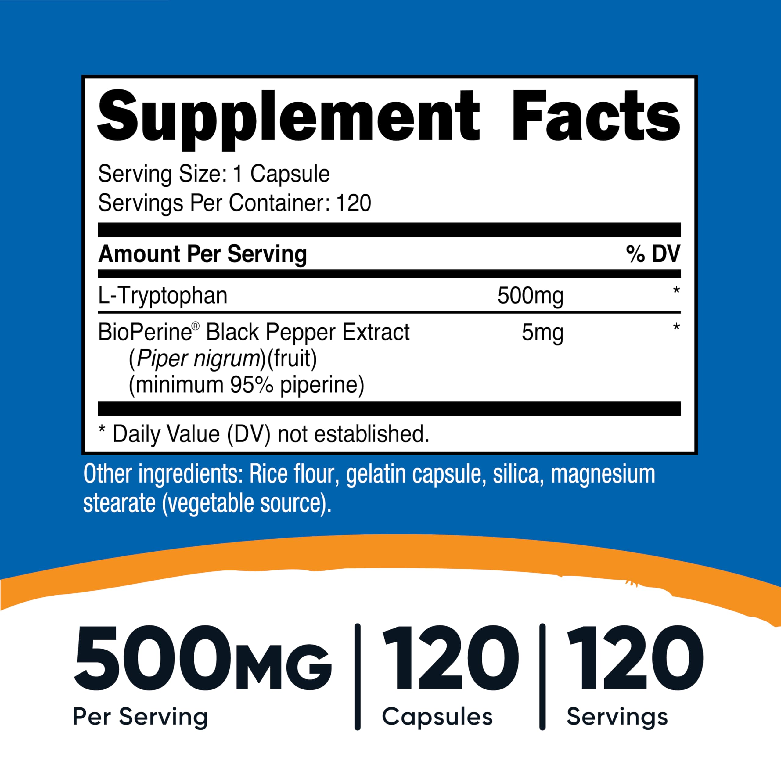 Nutricost L-Tryptophan 500mg capsules arranged for daily use.