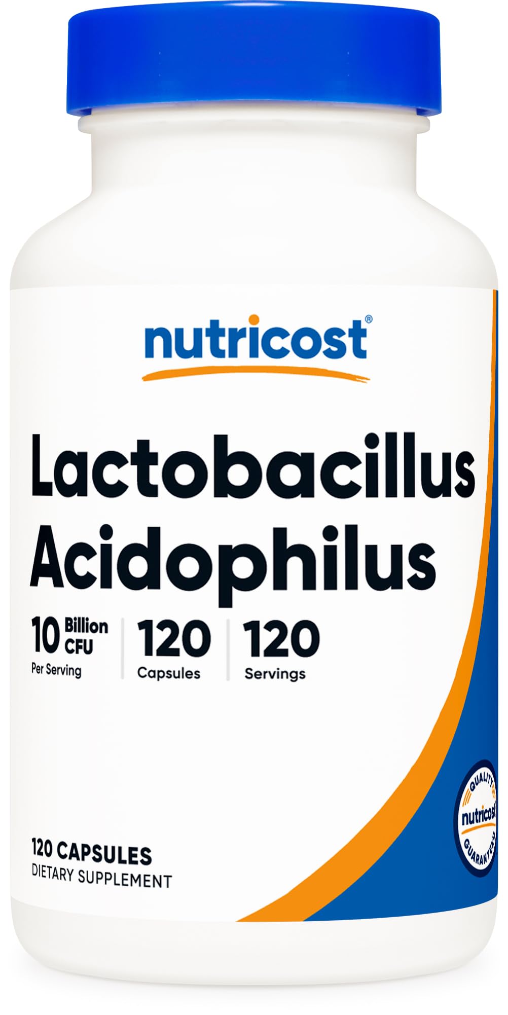 Nutricost Lactobacillus Acidophilus bottle front with 120 capsules for daily probiotic use