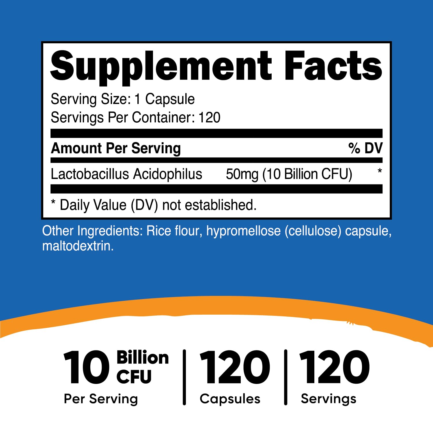 Nutricost Lactobacillus Acidophilus capsules closeup showing small, easy-to-swallow pills