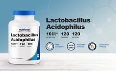 Nutricost Lactobacillus Acidophilus label detail highlights 10 Billion CFU per capsule