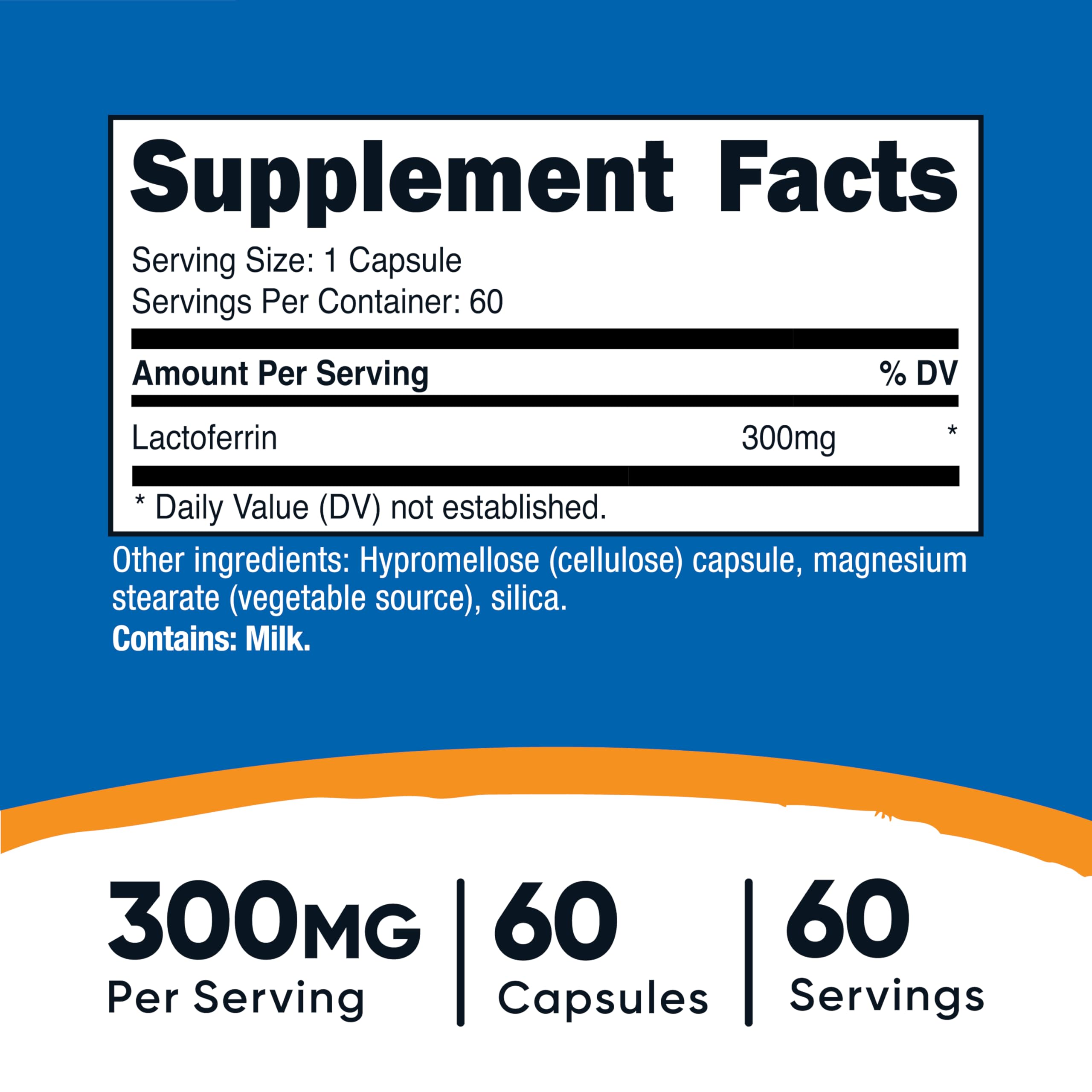 Nutricost Lactoferrin Capsules bottle close-up shows gluten-free packaging.