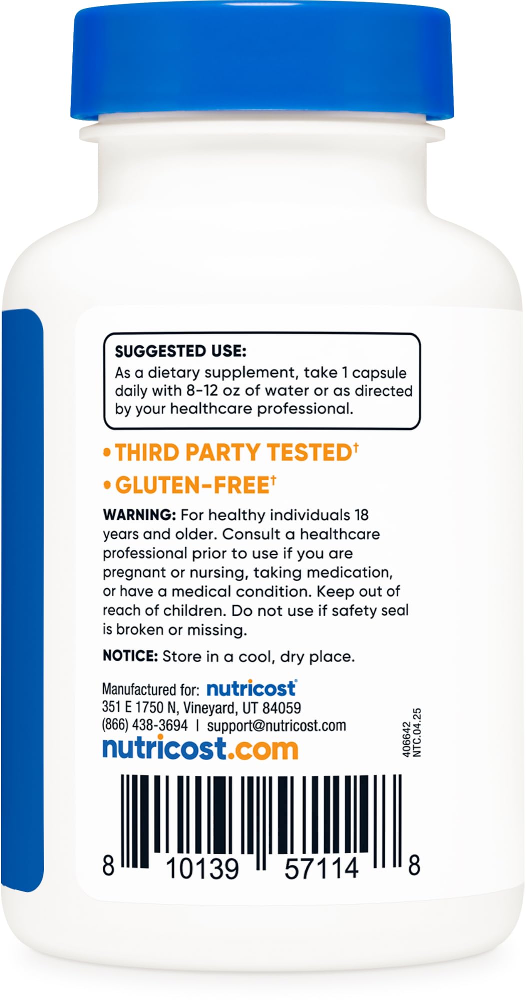 Nutricost Lactoferrin Capsules label highlights third-party testing.