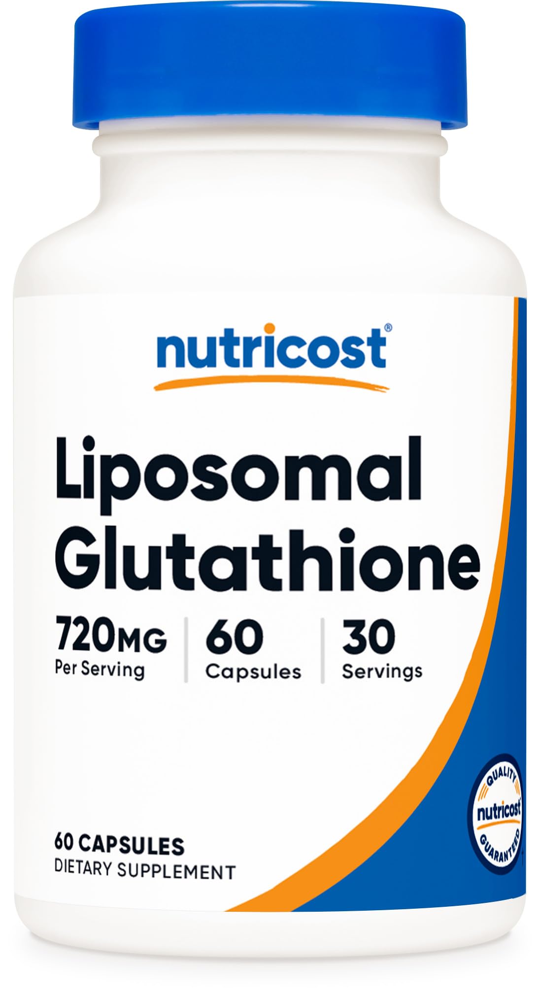 Nutricost Liposomal Glutathione bottle showcasing vegan, gluten-free daily wellness support.