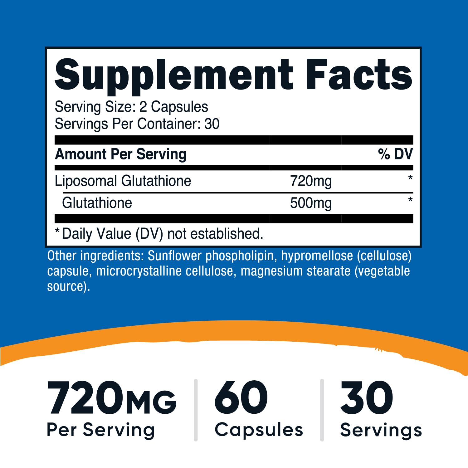 Nutricost Liposomal Glutathione capsules closeup highlighting vegan formula and controlled serving.