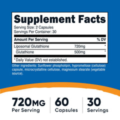 Nutricost Liposomal Glutathione capsules closeup highlighting vegan formula and controlled serving.