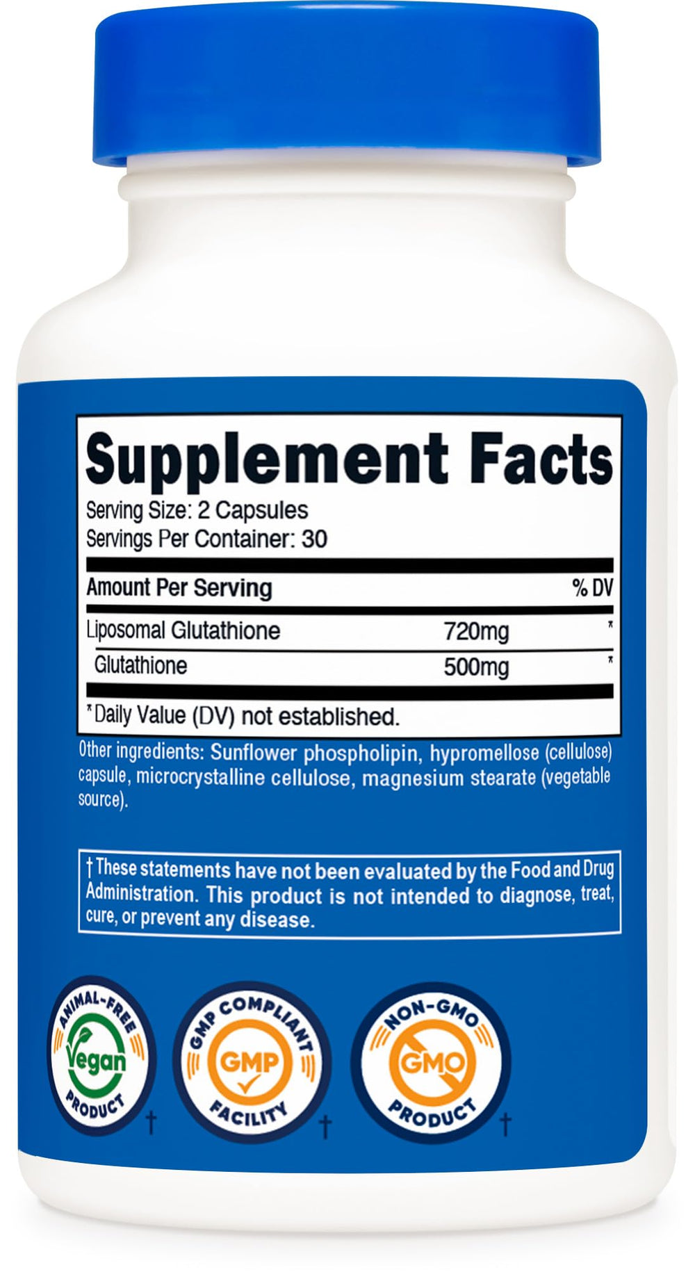 Nutricost Liposomal Glutathione daily-use setup emphasizes convenient vegan supplement routine.
