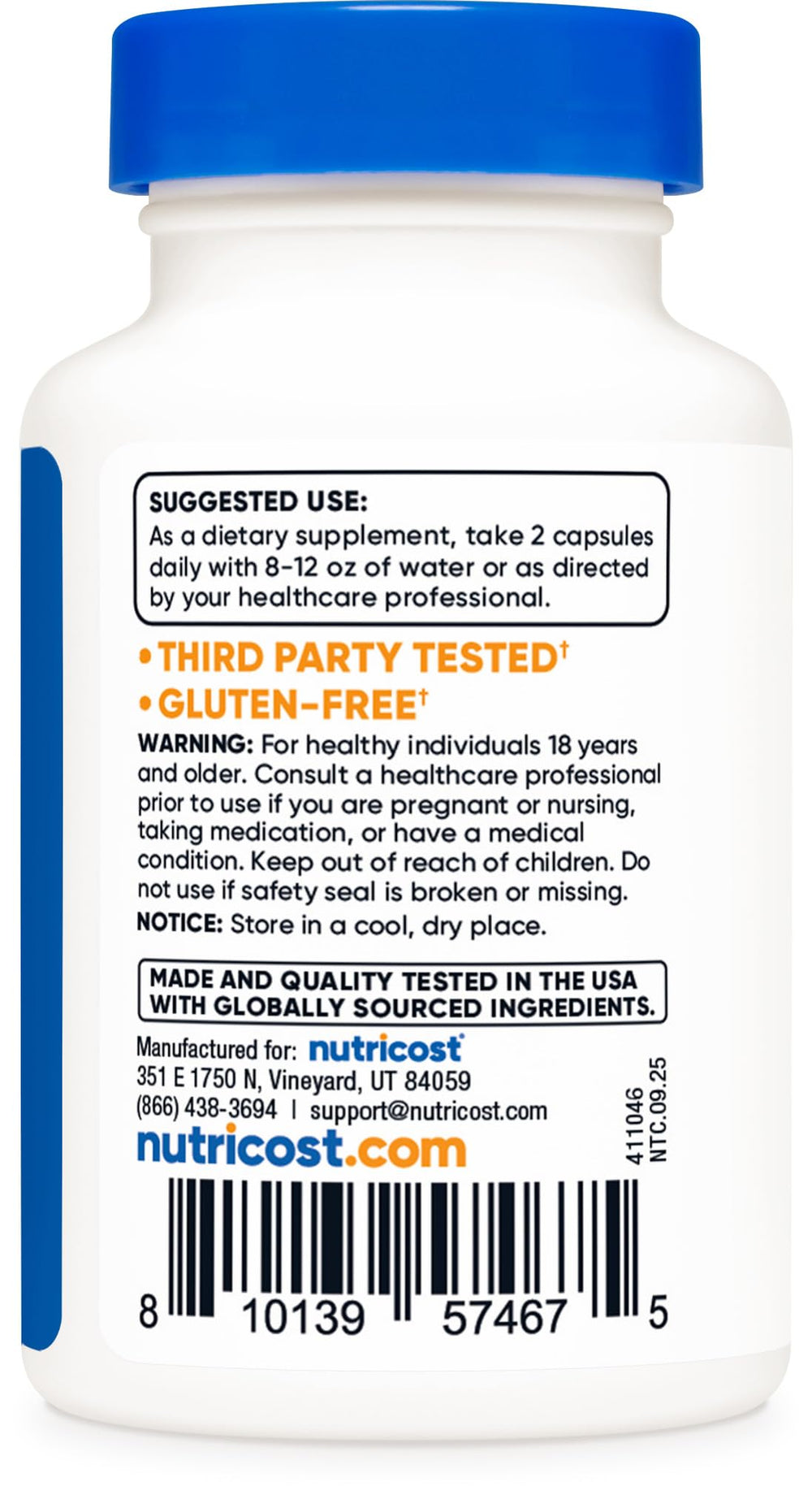 Nutricost Liposomal Glutathione nutrition facts panel highlights serving size and 720 mg per serving.