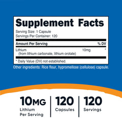 Nutricost lithium orotate capsules close-up highlighting small vegan capsules