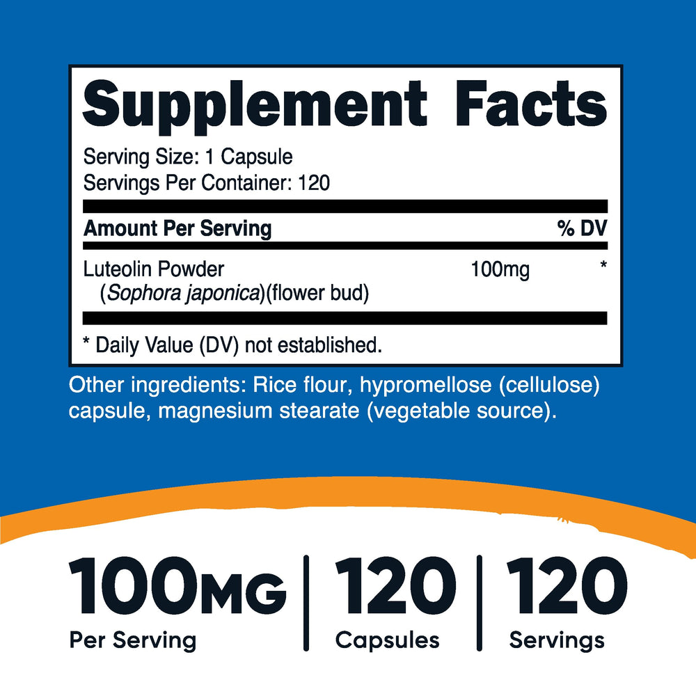 Nutricost Luteolin capsules close-up highlighting vegetarian-friendly design